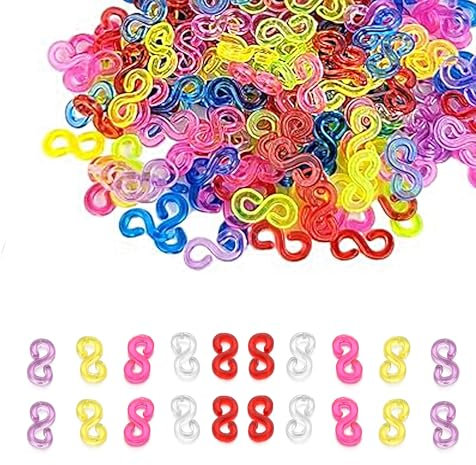 Anschluss S Clips 500 Stück Loom Bänder Verschlüsse Bunte Rubber Loops Werkzeug Nachfüll S Clips Loops Armband Plastik Loops für den Anschluss von Loom Band Armbänder Schmuck Zubehör (Bunt)
