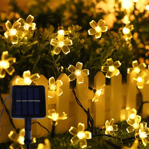 ENLACE Solar Lichterkette Aussen, 5M 20 LED Kirschblüten Lichterkette Wasserdicht, 8 Modi Solarlichterkette für Garten, Hochzeit, Terrasse, Balkon, Außen, Party Dekoration, Warmweiß