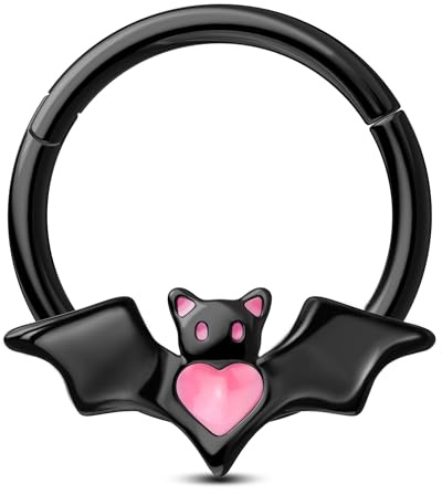 Jewseen Halloween Septum Ring Fledermaus Knorpel Ohrringe Schwarz Scharnier Segmentring 316L Edelstahl Daith Hoop Ohrring 8mm/10mm