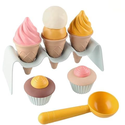NIWWIN Kinder Spielzeug Eiswaffel und Cupcake Set, Rollenspiel Dessert Spielset mit Servierlöffel, Lebensmittel Spielzeug aus Kunststoff