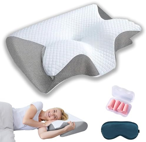 Sleep Fit Kissen Orthopädisches Design für gesunden Schlaf, Nackenkissen, Ergonomisches Kissen für Seiten-, Rücken- und Bauchschläfer, Nackenstützkissen (Grau)