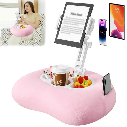 TAZZOR Halterung Kissen für Kindle mit Abnehmbarer Snackschale 360° Verstellbarer Ständer für Tablets mit flexiblem 3-Achsen-Arm Handyhalter Kompatibel mit iPad Handy und alle Geräte von 4,5-10