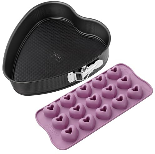 Zenker Set Pasticceria Stampo in Silicone per Cioccolatini 15 Cavità, resistente -40°C a 230°C, Tortiera a Cerniera a Cuore 27x25 cm in Acciaio al Carbonio Antiaderente, teglie pasticceria