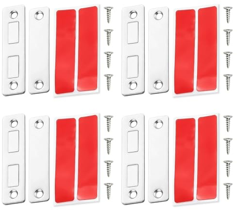 Door Magnets, 4 Pack Ultra Thin Magnetic Catch for Cabinet Door Self Adhesive for Wardrobe, Furniture, Drawer and Closet Cupboard Sliding Closet Door Closing