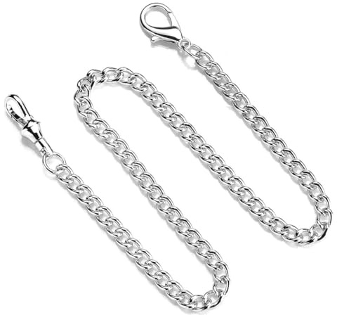 DOKRIN Chaïne de montres 1 chaîne de montre de poche en argent, chaîne de montre de poche en métal, chaîne de portefeuille décorative pour vêtements pour hommes et femmes (argent).