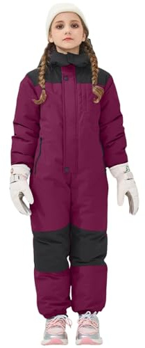 SYDUZAX Skianzüge Klassisch Einteilige Schneeanzug Kinder Unisex Schneeoverall Winddicht Wasserdicht Skioverall mit Kantenschutz Kinder Overall Thermo Outdoor Bergsteigen Funktionsanzug Verdickt Warm