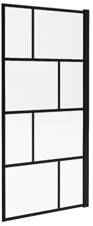 Vente-unique - Pare baignoire pivotant style industriel - 90 x 140 cm - Noir mat - Verre - RIVANON