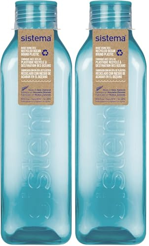 Sistema Square Botella agua 1 Litro | Hermética Botella agua niña | Piedra azul turquesa | 1 unidad (Paquete de 2)