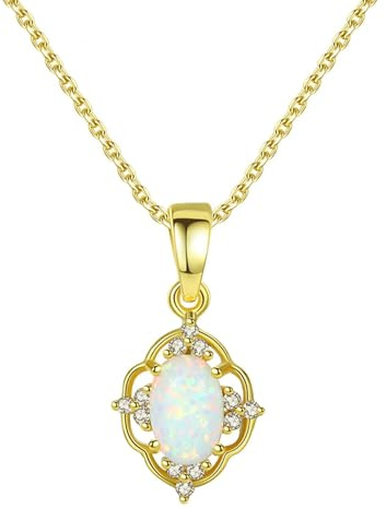 RDSGYZ Halskette mit Anhänger Damen Gold 585, Charms Anhänger Blume mit Opal und Diamant Gold Kette Frauen 45CM Nickelfrei