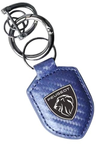 Porte-Clés de Voiture pour Peugeot 1007 2005-2009, Porte-Clés en Cuir avec Logo Porte Clef pour Fans de Course Clé Voiture Accessoire pour Homme et Femme,Blue-Bright Silver-A