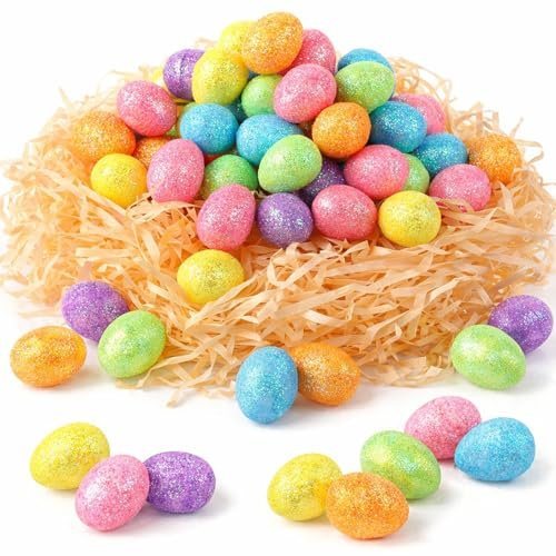 Gleemix 20 Stück Schaum Ostereier Deko, Glitzer Kleine Ostereier, Bunt Styroporeier, Mini Eier Ostern Streudeko, Wachteleier deko, Ostern Deko für Frühling Schule Zuhause,Jagt Korbfülle overzierung