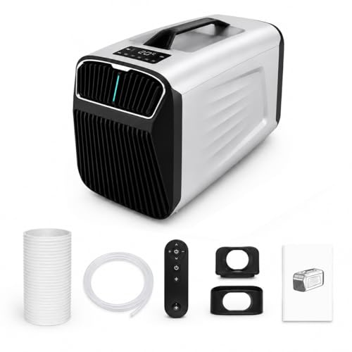 Climatiseur mobile portable 2026 5200 BTU 4 en 1 1500W 220-240V 12V 24V idéal camping-car bateau tente 10m² refroidisseur d’air déshumidificateur silencieux mode nuit climatiseur compact Silver-220V