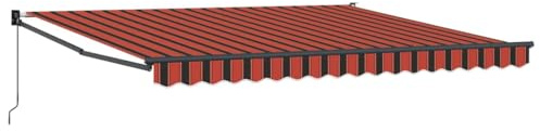 KGFHERENB 13x10 ft Manual Retractable Patio Awning, Orange Brown Polyester | Wall-mounted sun shade with hand crank for easy adjustment, ideal for cooling backyard decks, balconies, and gardens.