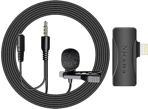 Nicama LVM4 Microfono Lavalier con un Jack per Monitor in Tempo Reale per iPhone 6 7 8 9 10 11 12 13 14 Interviste/Conferenza Video/Podcast/Voice Dictation iPad Android Smartphone