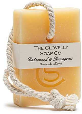Clovelly Soap Co Natural Handmade Soap on a rope Bar (Cedarwood & Lemongrass, 100g) For all skin types.