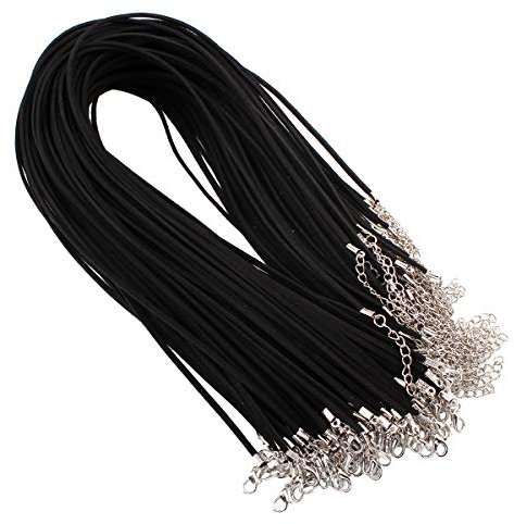 Perlin 10stk. Halsband Velour Lederband Halskette 46cm Schmuckband Kette mit Karabinerverschluss und Verlängerungskette Band Halsketten für DIY Schmuck Herstellung (Schwarz)