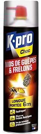 K.PRO Choc - Spray Aérosol Nid de Guêpes et Frelons - Détruit à Distance les Nids - Efficace sur le Frelon Asiatique - Longue Portée - Jet Puissant et Ciblé - Technique Professionnelle - 500ml - 1 Nid