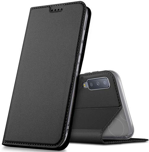 Verco Handyhülle für Galaxy A7 [2018], Premium Handy Flip Cover für Samsung Galaxy A7 Hülle [integr. Magnet] Book Case PU Leder Tasche, Schwarz
