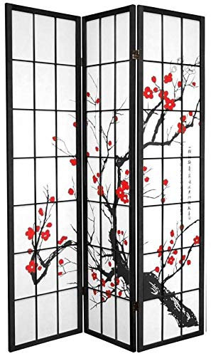 Fine Asianliving Japanische Paravent Raumteiler Trennwand B135xH180cm 3-teilig Kirschblüten Schwarz Japanische Paravent Raumteiler Shoji Raumtrenner Spanische Wand Sichtschutz Trennwand