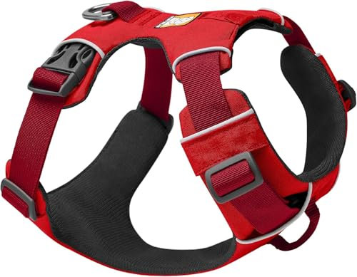 RUFFWEAR Front Range Hundegeschirr, reflektierend, Y-Geschirr, verstellbar, bequem gepolstert, für den täglichen Spaziergang, kein Ziehen, 2 Leinenbefestigungen und V-Ring, Größe XXS, Rot Summac