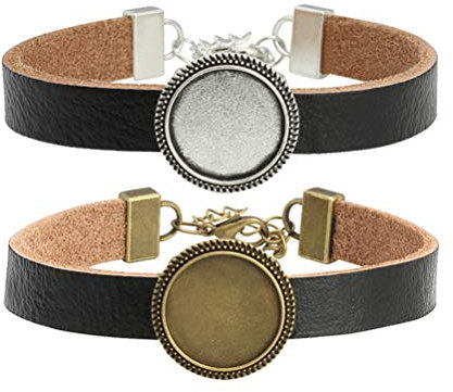 Supvox 2Pcs Cabochon Rohlinge Armband Banteln Rundes Tablett Einstellbar Lederarmbänder DIY Foto Einstellung Schmuckherstellung Zubehör