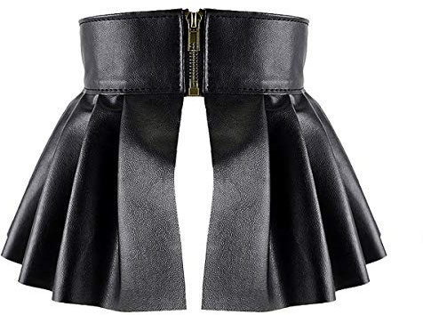 CHICTRY Damen Minirock Wetlook PU Leder Faltenrock mit Reißverschluss/Schnalle Korsett Taillengürtel Fetisch Clubwear Punk Kostüm Cosplay Fasching Zubehör Schwarz A One Size