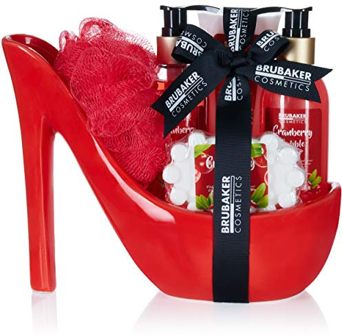 BRUBAKER Cosmetics Luxus Cranberry Beautyset - 6-teiliges Bade- und Dusch Set - Geschenkset in Keramik Stiletto Rot