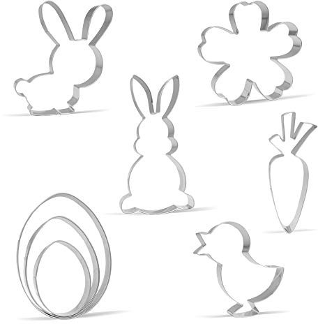 Juego de cortadores grandes de galletas de Pascua, 8 piezas, conejo, flor, zanahoria, pollo, huevo de Pascua, acero inoxidable