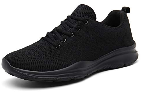 KOUDYEN Laufschuhe Atmungsaktiv Turnschuhe Schnürer Sportschuhe Sneaker für Herren Damen,XZ746-W-allblack-35EU