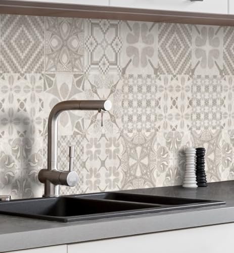 MyMaxxi Küchenrückwand Folie selbstklebend matt - einfache Montage ohne Bohren 0,4mm stark Versteift - Motiv Mosaik Beige 60cm hoch - Spritzschutz Küche Klebefolie - Kachel Fliese 400 x 60cm