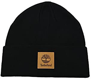 Timberland Damen Classic Tall Beanie-Mütze, Schwarzer Lederaufnäher, Einheitsgröße