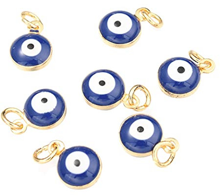 BEEFLYING 50 Stück, bunt, böses Auge, Charme, Augen, Form aus Messing, Emaille, Perlen, flach, rund, böses Auge, mit Sprungringen für die Herstellung von Schmuck DIY