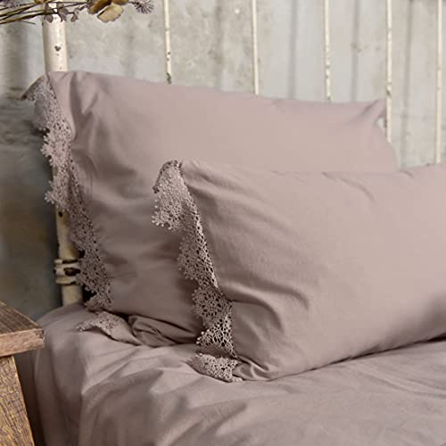 Jeanne d'Arc Living Kissenbezug Kissenhülle Kissen mit Spitze 'Old Rose' 30 x 50 cm pudermauve 100% Baumwolle Vintage French Landhaus (1 Stück)