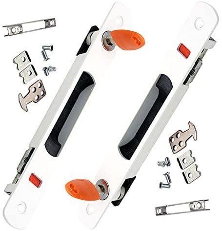 ZHEHUA Cerradura de gancho de ventana para puerta corredera, cerradura de puerta móvil moderna,Cierre Lateral Embutido Con Cerradura,Cerradura de Gancho para Empotrar(Blanco 2 Piezas)