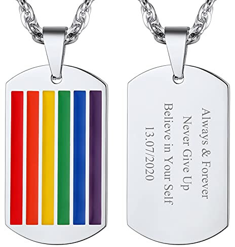 Richsteel LGBT Anhänger Silber Männlich Weiblich Halskette Gay Lesbian Pride Regenbogen Plaque Dog Tag Edelstahl Schmuck Homosexuelle Liebe Paare