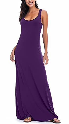EXCHIC Donne Solido Casual Senza Maniche Maxi Vestito Estate Sexy Spiaggia Gilet Abito (S, Viola)