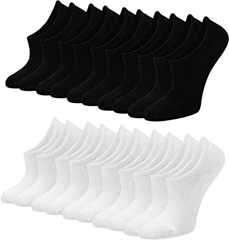 Blu Ninfee Sneaker Socken Damen Füsslinge Herren 10 Paar, Unisex Füßlinge mit Rutschfest Silikon, Unsichtbare Sneakersocken, Atmungsaktive Kurzsocken No Show Socken Schwarz Weiß 39-42
