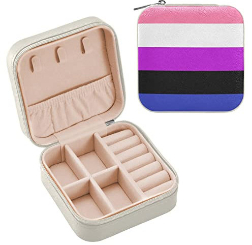 Kleine Schmuckschatulle für Damen, Lgbtq + Genderfluid, PU-Leder, Reise-Schmucketui für Ringe, Ohrringe, Halsketten, Uhren, Geschenke für Mädchen, Frauen, Flagge für die Rechte des Stolzes und der