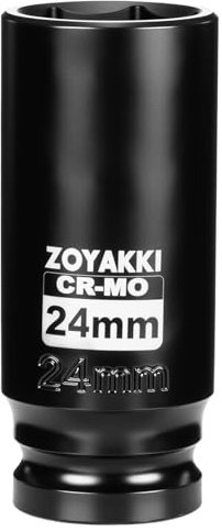 ZOYAKKI 1/2 Drive 24mm Deep 6 Pt CR-MO Metric Impact Socket for Axle Nuts