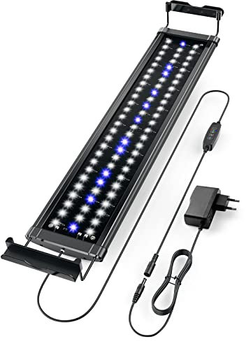 Tccbac Illuminazione Acquario 10W, Luce LED per Acquario 40-60cm, Illuminazione led per Pesci e Piante, Luminosità e Lunghezza Regolabili, Con Temporizzatore, 7500K 800Lm, Luce Blu e Bianca