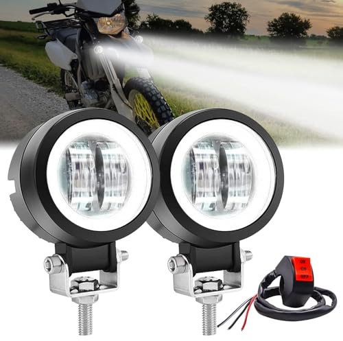 Ygmylandbb LED-Motorradscheinwerfer, 12 V/24 V, Nebelscheinwerfer, LED, Zusatzlicht, LED, Motorrad, DRL, Engel, Augen, 20 W, 3 Zoll (inklusive Schalter), 2 Stück