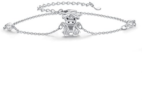 ONEFINITY Highland Cow Bracelet 925 Sterling Silver Cute Highland Cow Gifts for Women Girls