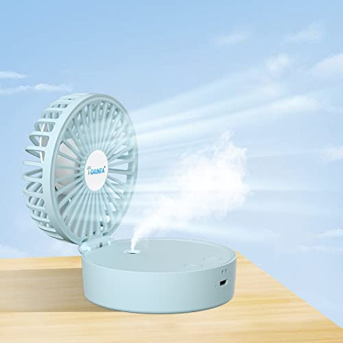 Ventilador de Mano, Mini Ventilador PortáTil Con Niebla Fría Y BateríA Recargable, Ventiladores de Bolsillo Pequeño, 7 Colores de Luz Nocturna, USB de 3 Velocidades Para Viajes, Oficina (Azul)