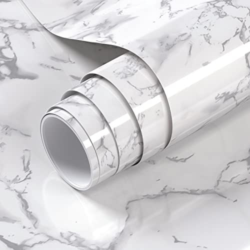 VOLEAAR Papier peint autocollant imperméable en vinyle pour chambre, mur, armoire, comptoir - Motif marbre gris - 40 x 1000 cm