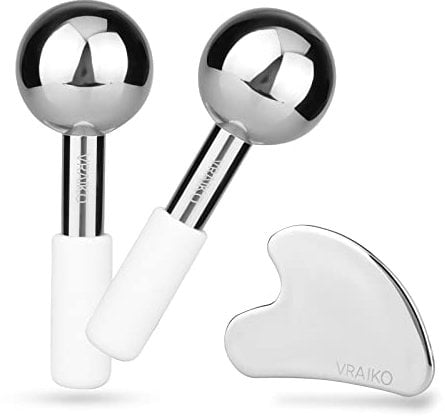 VRAIKO ICES Globes Gua Sha Set, Gua Sha Gesichtswerkzeuge und Kryo-Sticks mit unzerbrechlichem Stahl, Gesichtsmassagegerät, Kühlrollen für Augenringe, Schwellungen und Lymphdrainage (Weiß)
