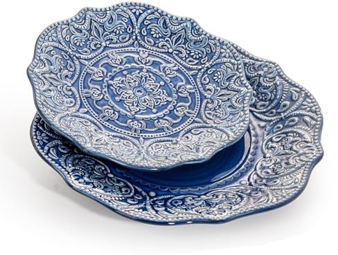 Sungmor Service de table baroque en porcelaine de style antique – Lot de 2 assiettes à salade – Assiettes en céramique émaillée pour dîner de mariage – Passe au micro-ondes et au lave-vaisselle