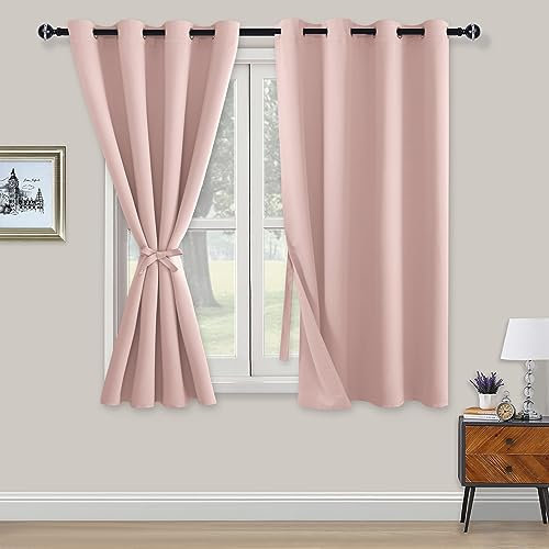 XWZO Blickdichte Vorhänge Verdunklungsvorhänge mit Ösen 2 Stücke Gardienen mit Raffhalter Lichtundurchlässige Vorhänge für Schlafzimmer,WonhzimmerBüro, 138x132 cm, Hellpink