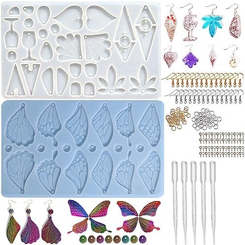 YiYFiT Resin Earring Mould,Leaf Heart Wing Silicone Jewellery Moulds Craft Casting Molds Epoxy Resin Tools Jewelry Making Kit for DIY Earring Pendants Keychains Necklaces