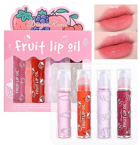 4 Farben Fruchtig Lipglosse Klarer Lipgloss, FlüSsiger Lippenstift Aus Kristallgelee, Aufpolsterndes LippenöL, Feuchtigkeitsspendend, Feuchtigkeitsspendend, Nicht Klebend