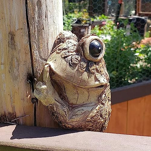 Sei Leise! Frosch Baumfigur- Gartenfiguren Gartendeko Baumgucker, Baumgesicht, Baumgeist, Baumhänger- Dauerhafte Kuntsharz Tierskulptur Garten Deko Statue für Draussen (Khaki, One Size)